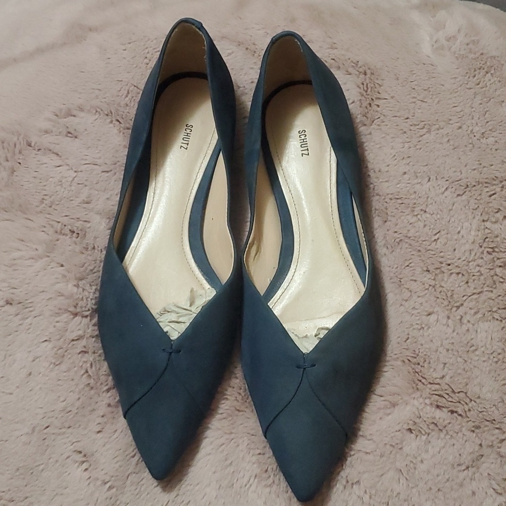 SCHUTZ Sasha Ballet Flat pointed toe suede Blue flats Size 9.5